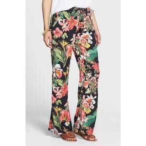 Rip Curl Black Tropical Floral Wide Leg Pants Elastic Waist